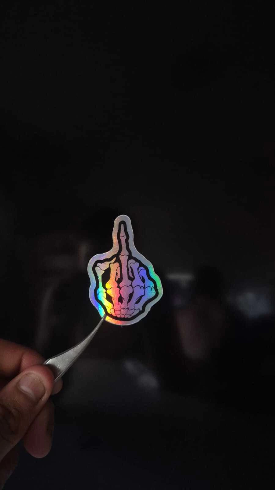 Logo Fuck You De Esqueleto - sticker tornasolado DR3 Calcos