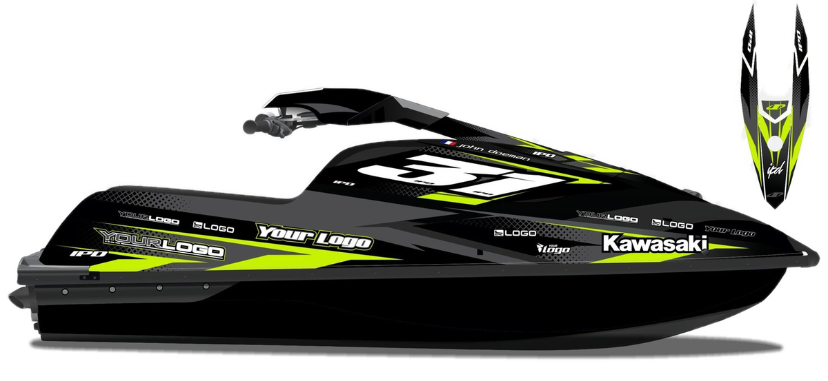Kit de gráficas para moto de agua Kawasaki SX-R - Diseño 014 - LedPro Racing