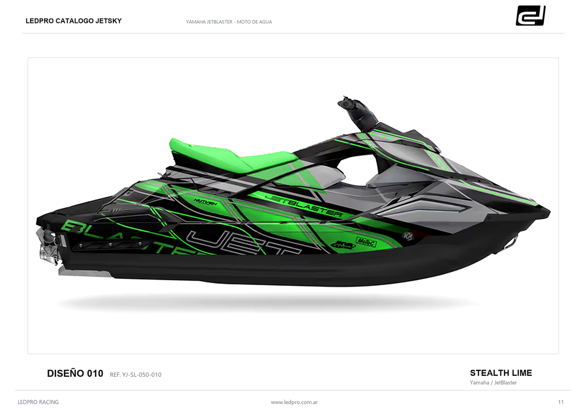 Kit de gráficas para moto de agua Yamaha JetBlaster - Stealth Lime - LedPro Racing