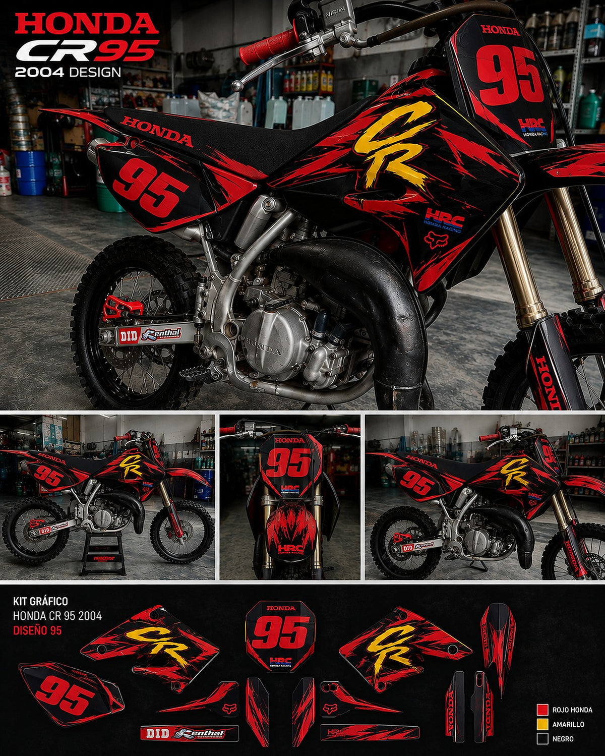 Kit de Gráficas para Motocross Honda CR - Diseño 04 - LedPro Racing