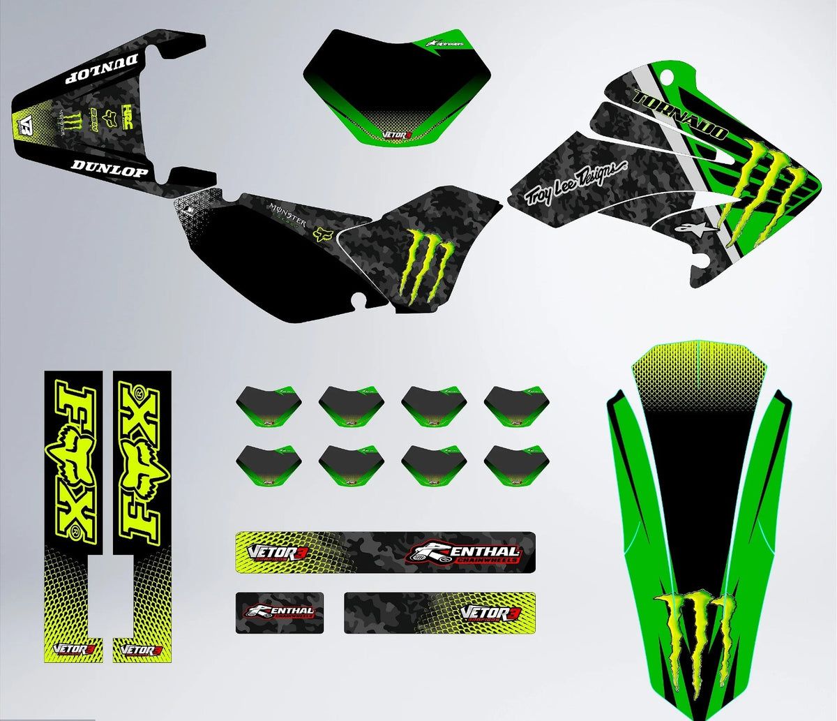 Kit de Gráficas para Motocross Honda XR Tornado - Diseño 14 - LedPro Racing