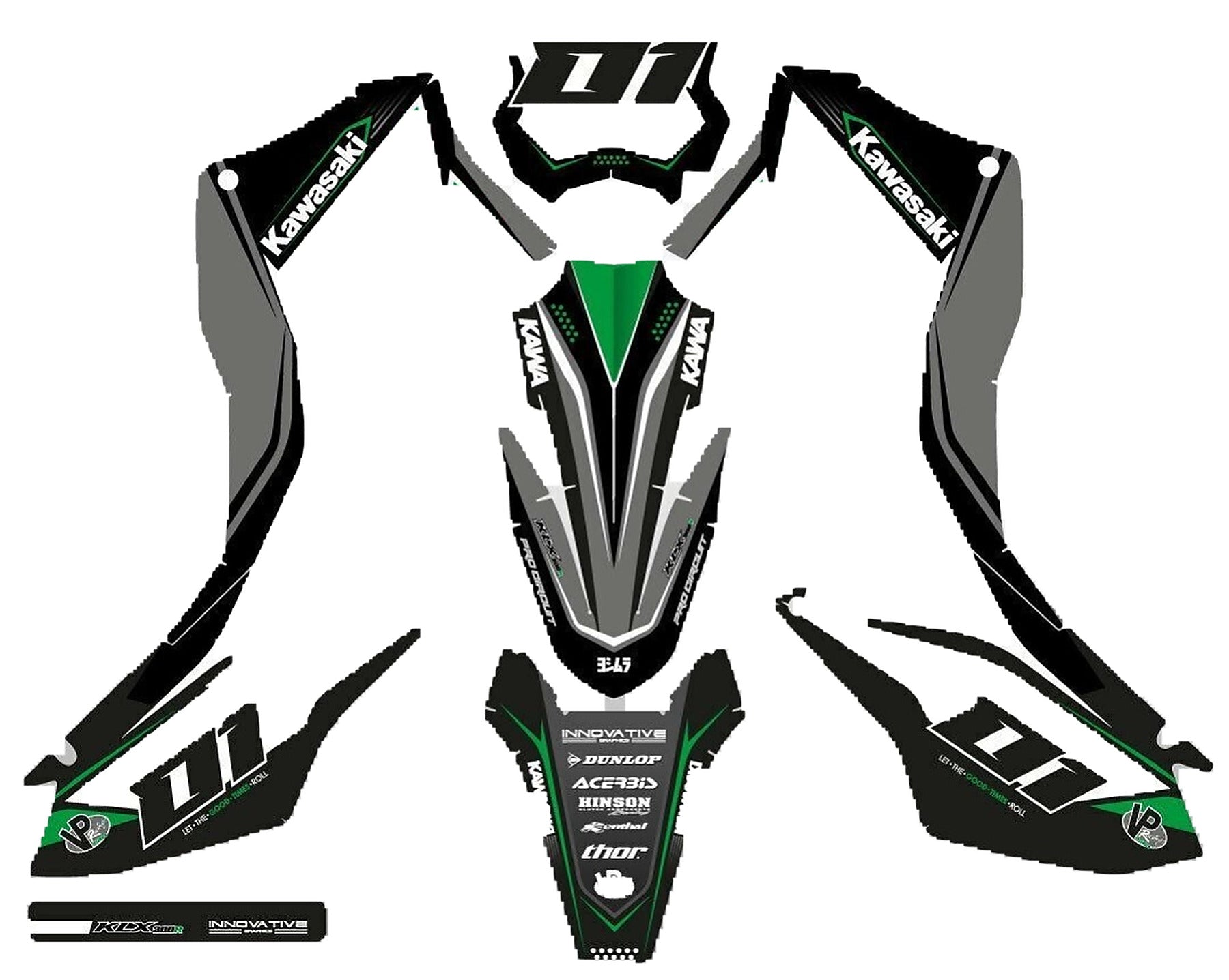 Kit de Gráficas para Motocross Kawasaki KLX - Diseño 02 - LedPro Racing
