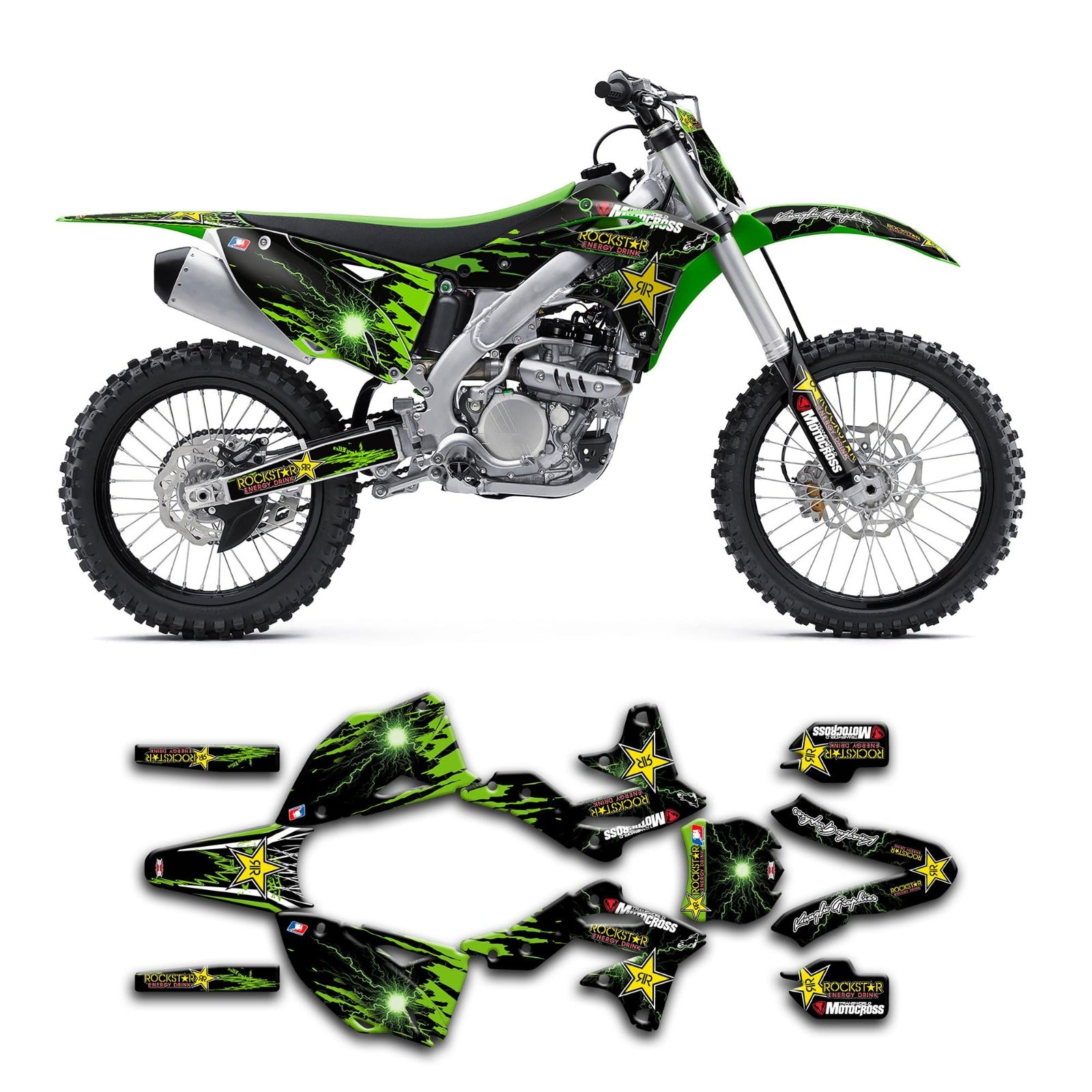 Kit de Gráficas para Motocross Kawasaki KX 250/450 - Diseño 62 - LedPro Racing