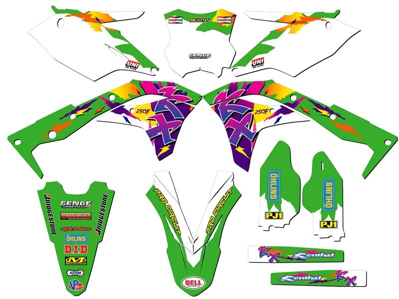 Kit de Gráficas para Motocross Kawasaki KX 250/450 - Diseño 74 - LedPro Racing
