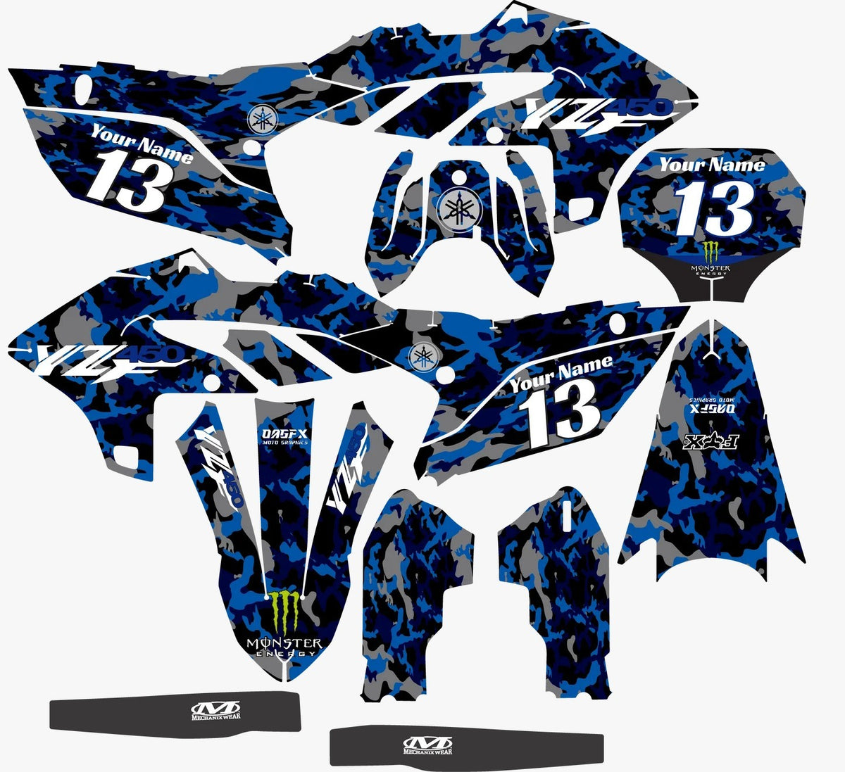 Kit de Gráficas para Motocross Yamaha YZ 250/450 - Diseño 61 - LedPro Racing